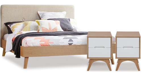 Copenhagen Slat Bed Frame & Headboard + Bedsides x 2